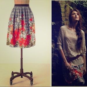 Anthropologie Odille gingham & poppy linen skirt